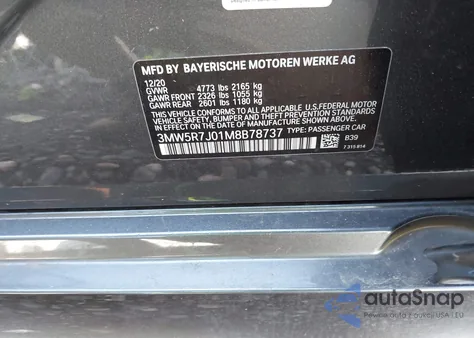 2021 BMW 330I xDrive из США, поврежденный, VIN 3MW5R7J01M8B78737